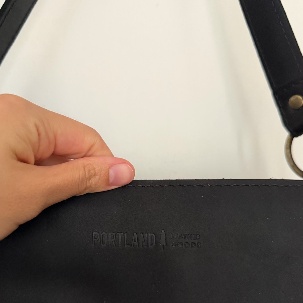 Portland Leather Goods Triangle Shoulder Bag Black Hobo Slouchy Minimalist - Picture 3 of 11